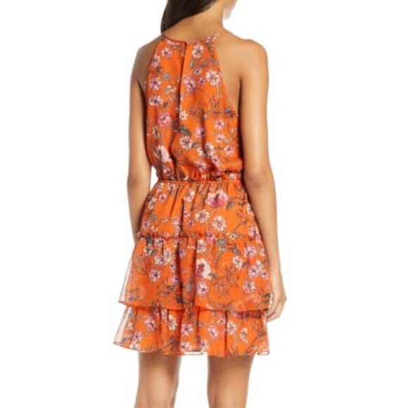 NEW Chelsea 28 XL Tiered Chiffon Fit & Flare Dress in Orange Floral - Picture 15 of 15